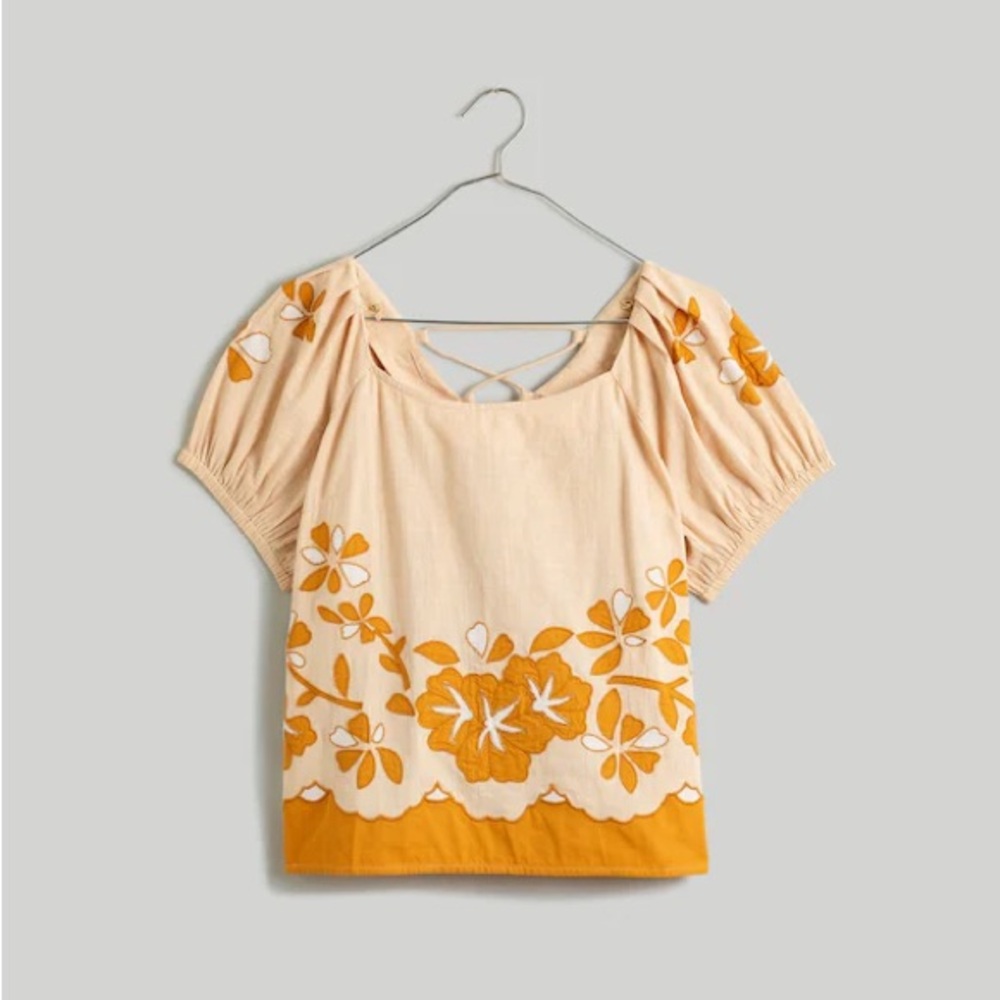 Madewell Embroidered Lace-Up Back Top